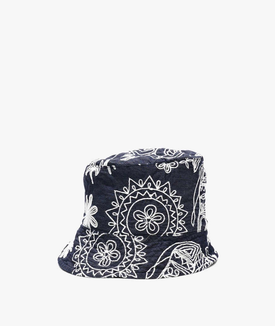 Accessories Engineered Garments | Inidgo Floral Denim Bucket Hat